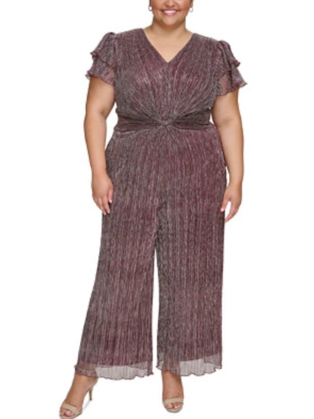 Vince Camuto Crinkle Metallic Wide Leg Jumpsuit Size 20W
